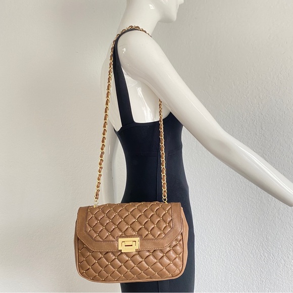 Treesje brown Quilted Gold Studded flap chain strap Crossbody Bag - Picture 12 of 14